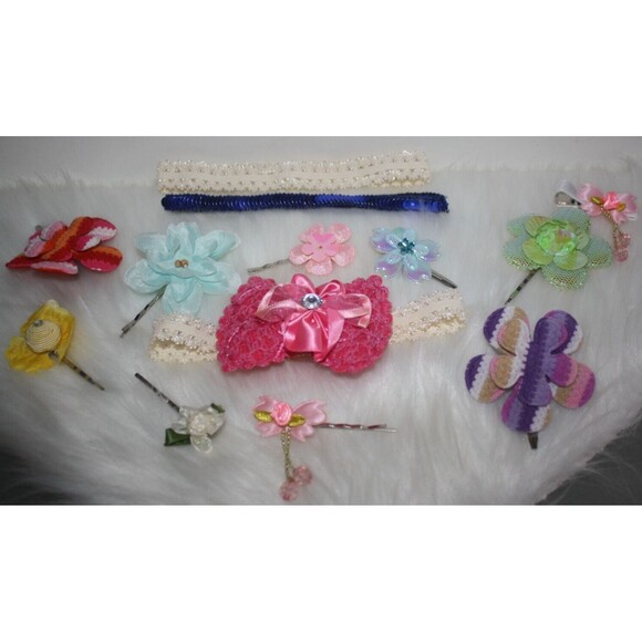 Girls Lot Of 13 Hair Clips Colorful Handmade Headband Flower New #2 - Picture 1 of 4